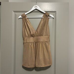 Vintage Express Metallic Gold V-Neck Top